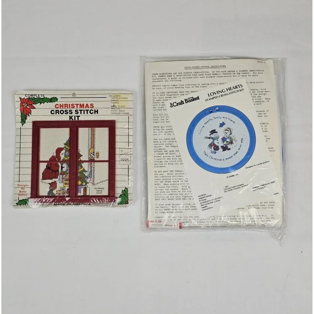 Lot Of 2 Vintage Christmas Cross Stitch Complete Kits. Santa‎ & Snowman